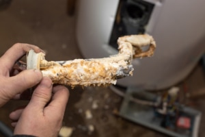 hard water deposits on a heating element coil